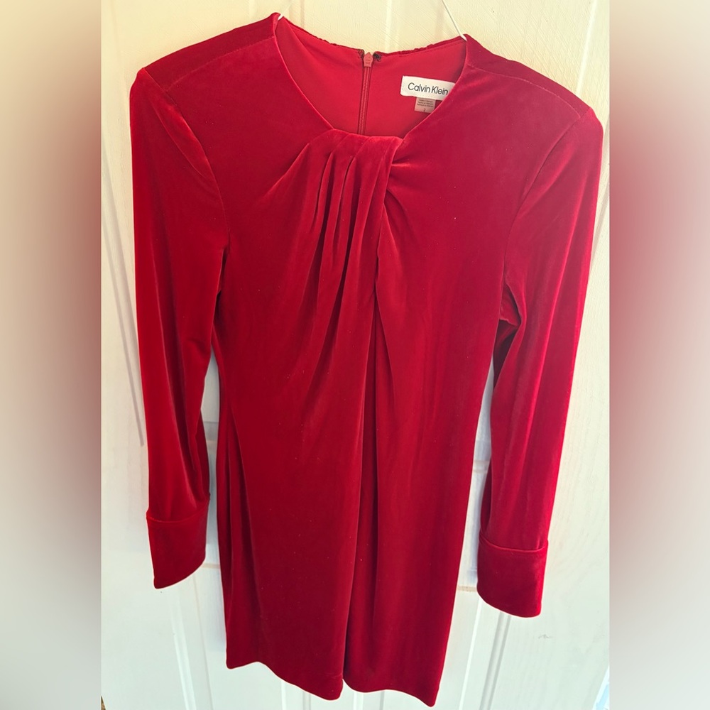 Calvin Klein Red Long-sleeve Velvet Dress